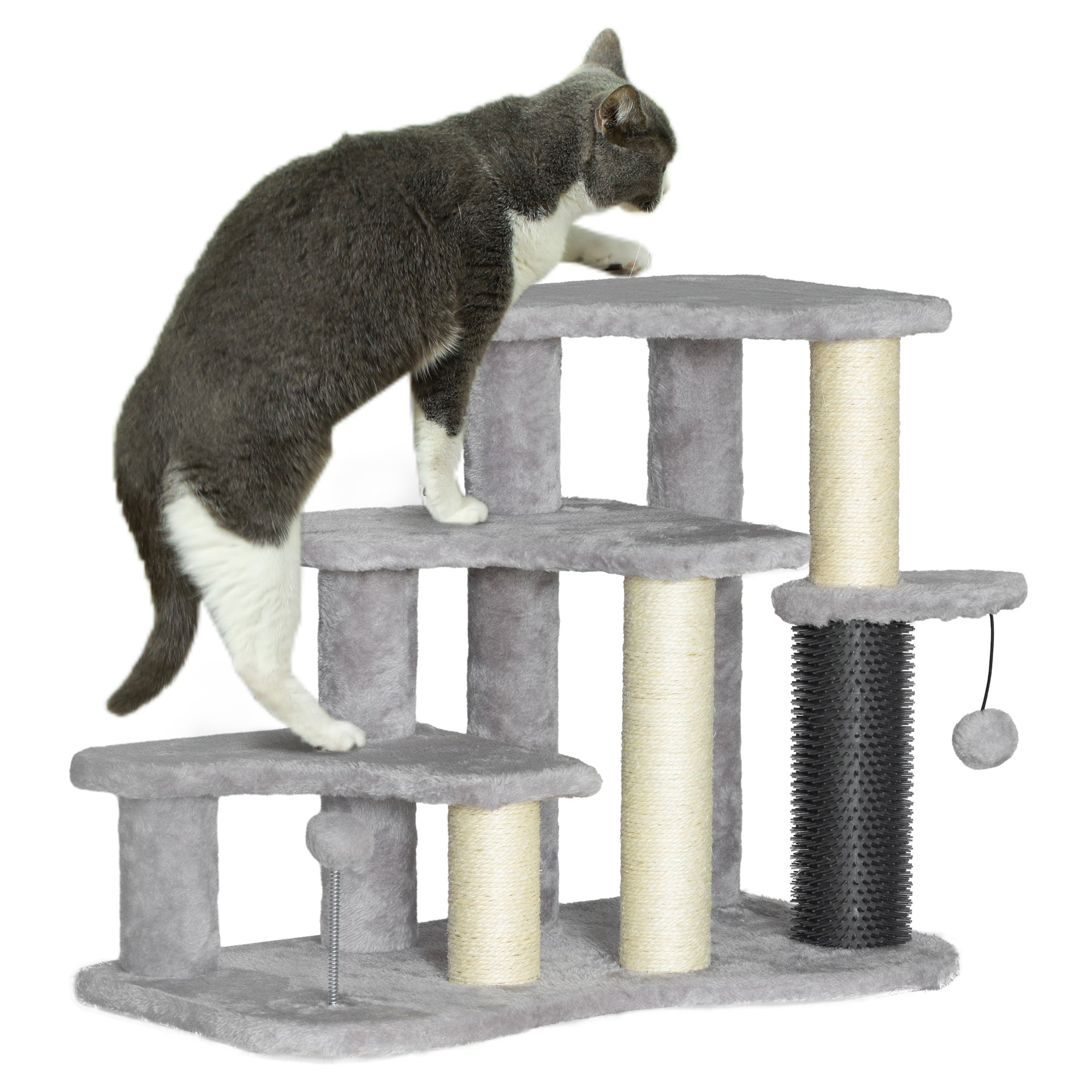 PawHut Cat Tree 2 In 1 Pet Stairs W/ Scratching Tickling Post, Light G