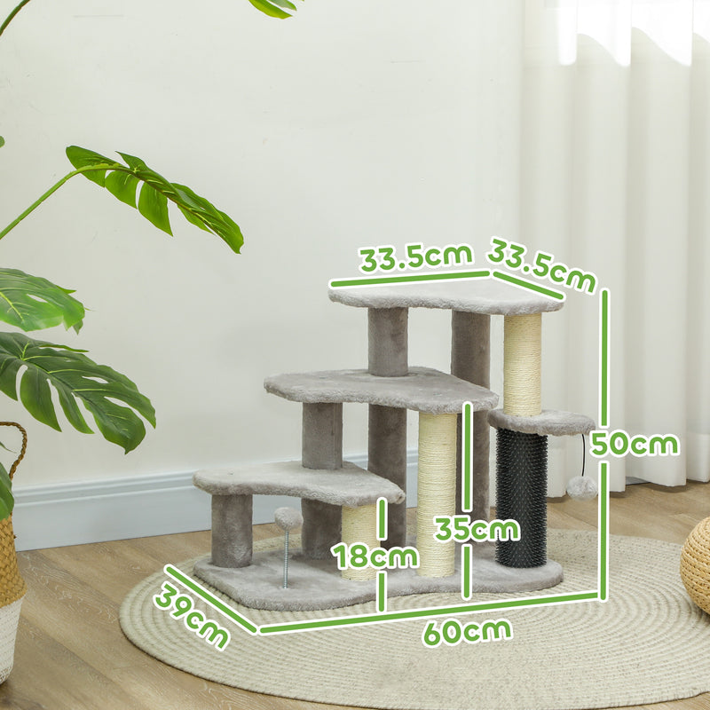 PawHut Cat Tree 2 In 1 Pet Stairs W/ Scratching Tickling Post, Light Grey/Cream White