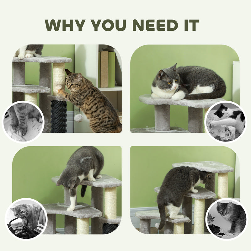 PawHut Cat Tree 2 In 1 Pet Stairs W/ Scratching Tickling Post, Light Grey/Cream White