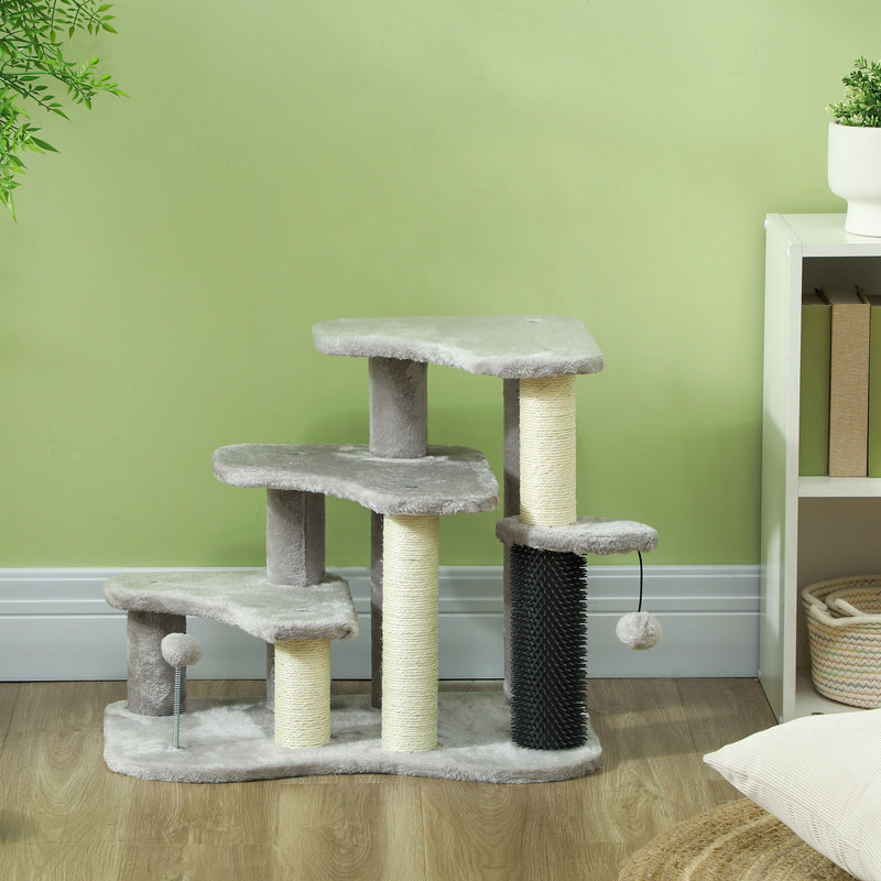 PawHut Cat Tree 2 In 1 Pet Stairs W/ Scratching Tickling Post, Light Grey/Cream White