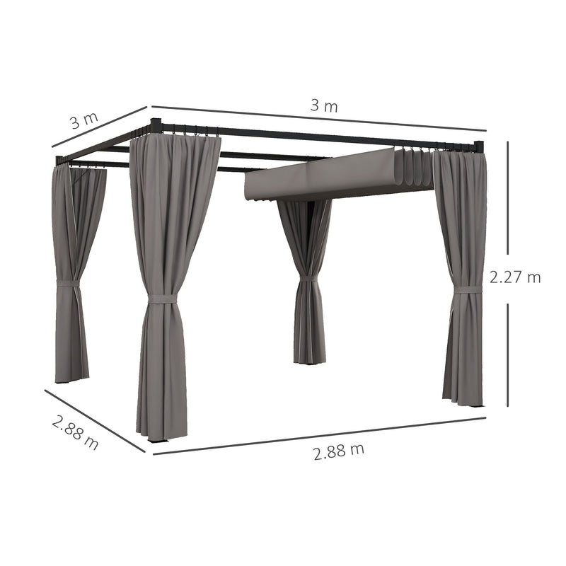 Outsunny 3 X 3(m) Pergola With Retractable Roof And Curtains