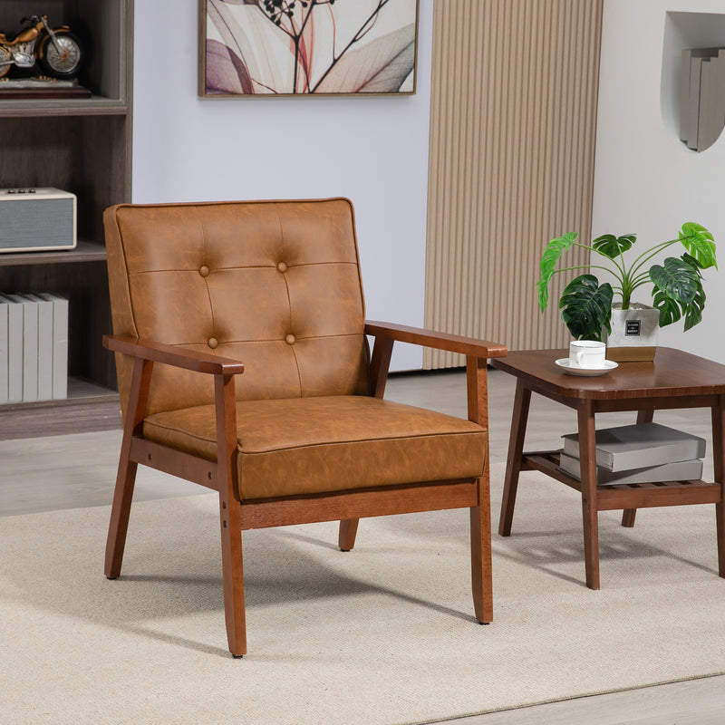 HOMCOM Accent Chair PU Leather Armchair With Armrests For Living Room Grey