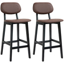 HOMCOM Breakfast Bar Stools Set Of 2 With PU Leather Cover, Wood Legs, Dark Grey
