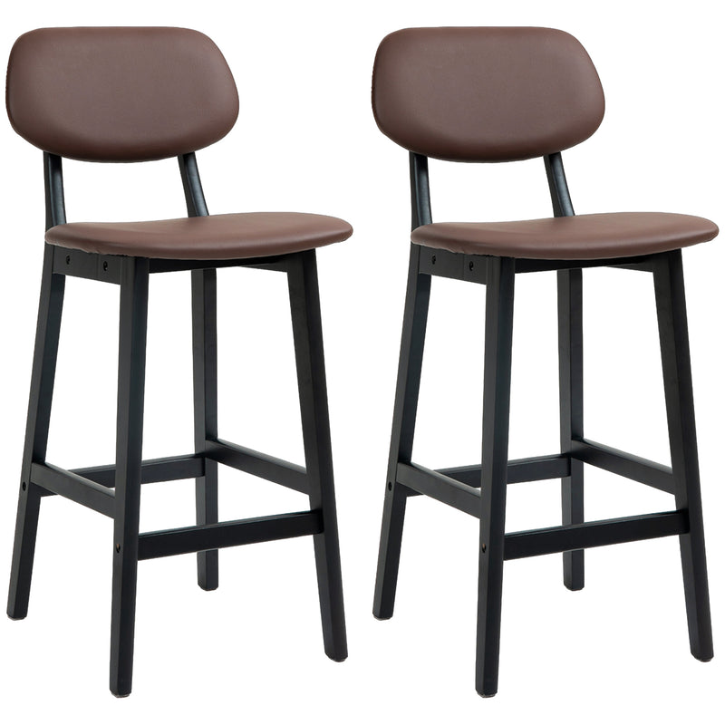 HOMCOM Breakfast Bar Stools Set Of 2 With PU Leather Cover, Wood Legs, Dark Grey