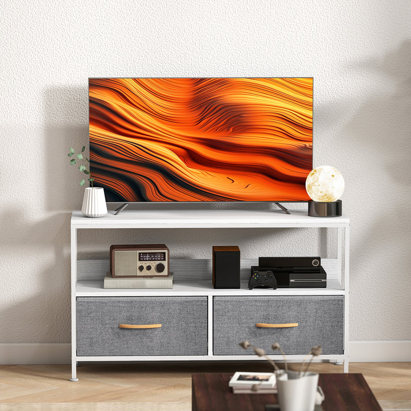 HOMCOM TV Cabinet, TV Console Unit With 2 Foldable Linen Drawers