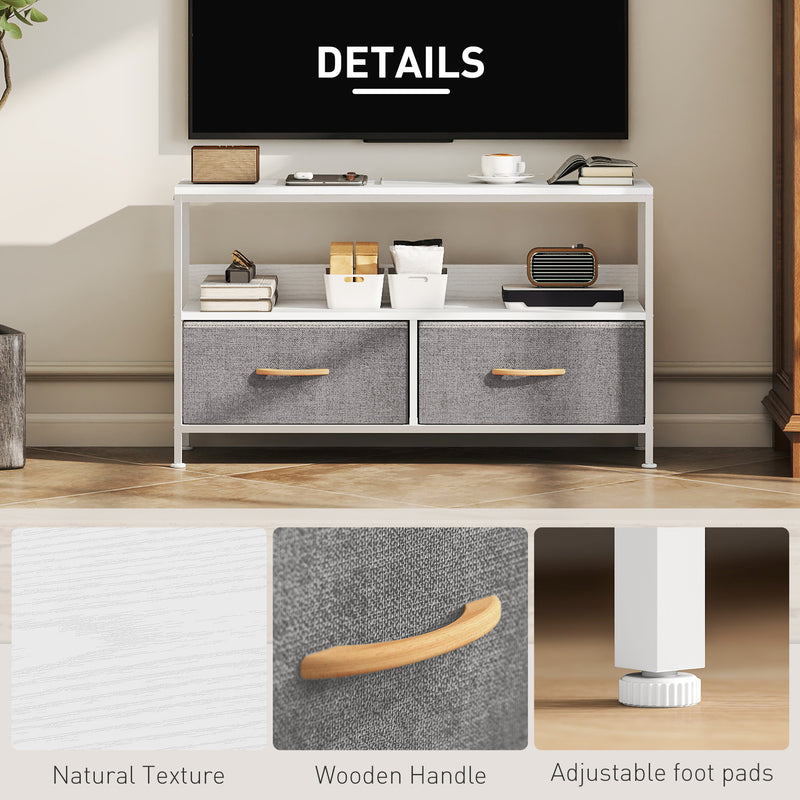HOMCOM TV Cabinet, TV Console Unit With 2 Foldable Linen Drawers