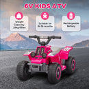 AIYAPLAY 6V Electric Quad Bike For Kids W/ Forward Backward - Yellow/Pink