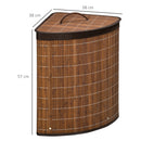 HOMCOM 55L Bamboo Corner Laundry Hamper Bamboo Laundry Basket Brown