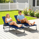 Outsunny Folding Sun Loungers With 5-Level Back, Cup Holder, Dark Blue