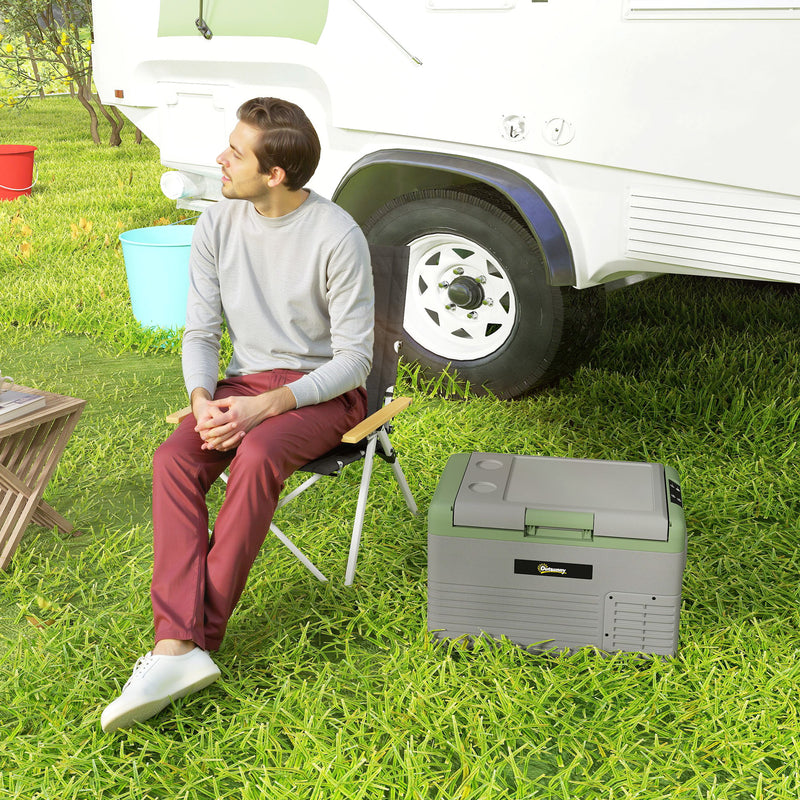 Outsunny Car Refrigerator 12V Portable Freezer For Camping, Light Green