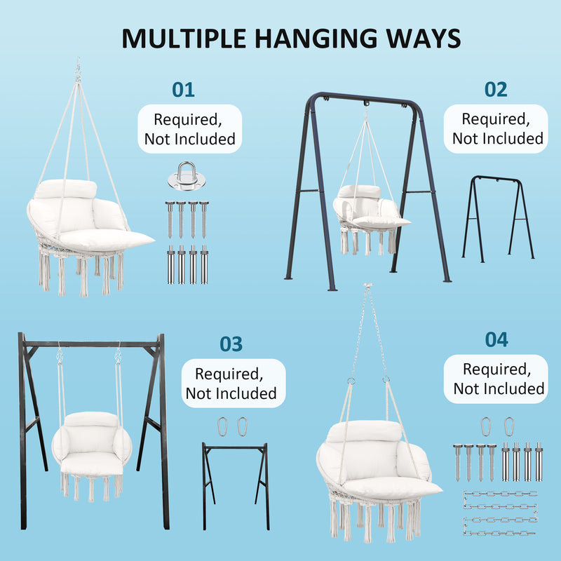 Outsunny Hammock Chair, Boho Hanging Swing Chair with Cushion