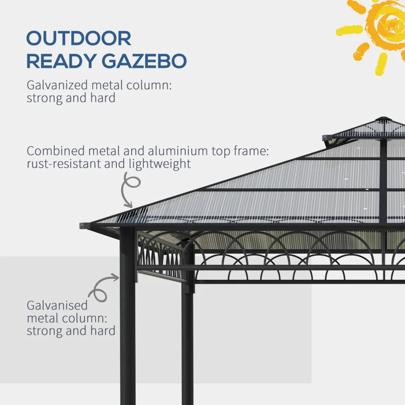 Outsunny Hard Top Gazebo  3m x 3m - Dark Grey & Khaki