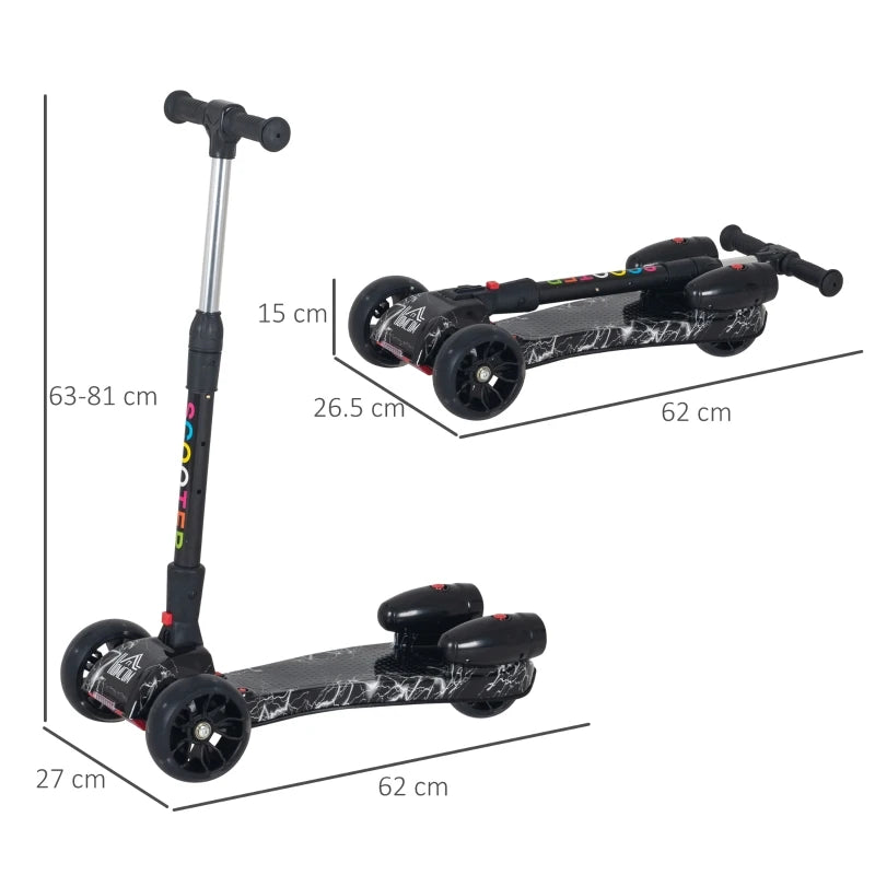 HOMCOM Kids 3 Wheel  Scooter with  Water Spray -  Black