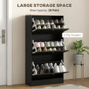 HOMCOM Narrow Shoe Cabinet with 3 Flip Drawers for 18 Pairs of Shoes Black