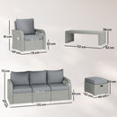 Outsunny Rattan Garden Furniture Set With Recliners, Footstools, Dark Grey
