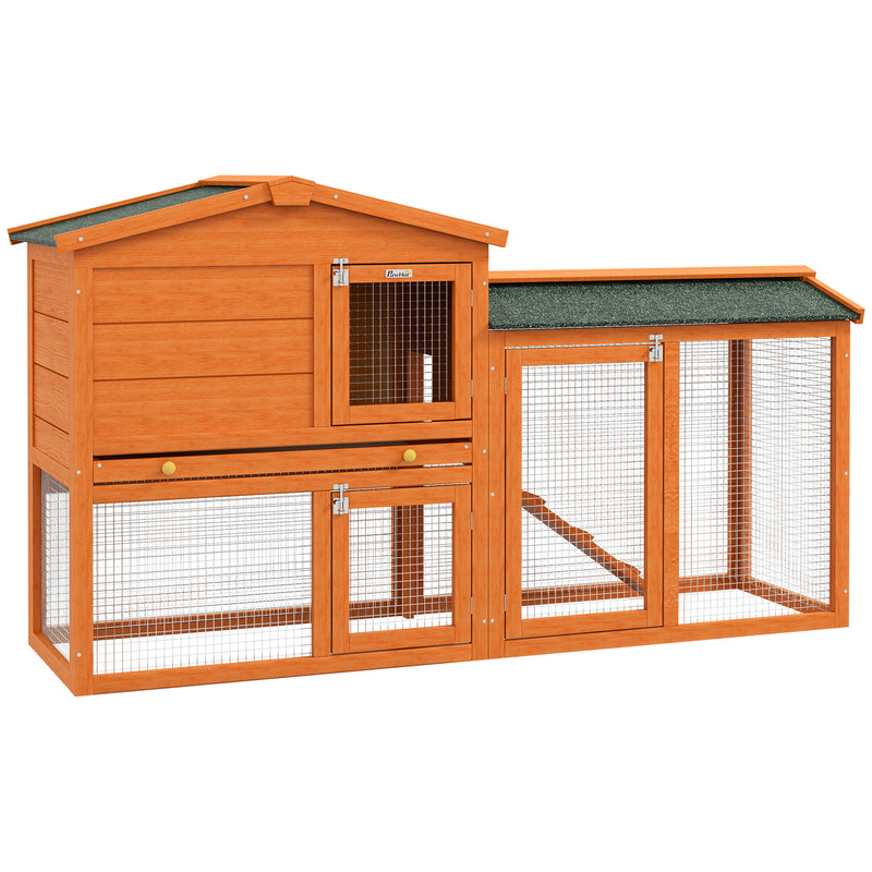 PawHut Wooden Rabbit Hutch with Run, Ramp, Slide-out Tray, Orange