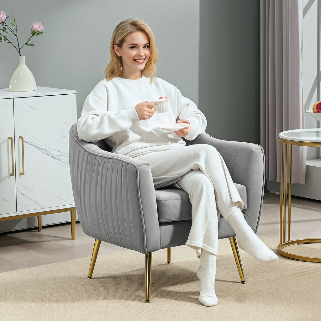 HOMCOM Velvet-Look Shell Shaped Chair With Thick Padded Seat, Grey