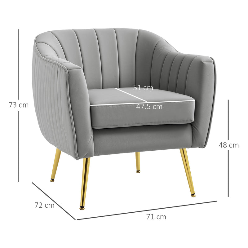 HOMCOM Velvet-Look Shell Shaped Chair with Thick Padded Seat, Grey