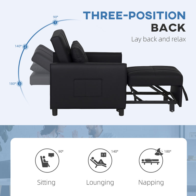 HOMCOM Folding Chair Bed, Sleeper Chair with Pillow, Side Pockets, Black
