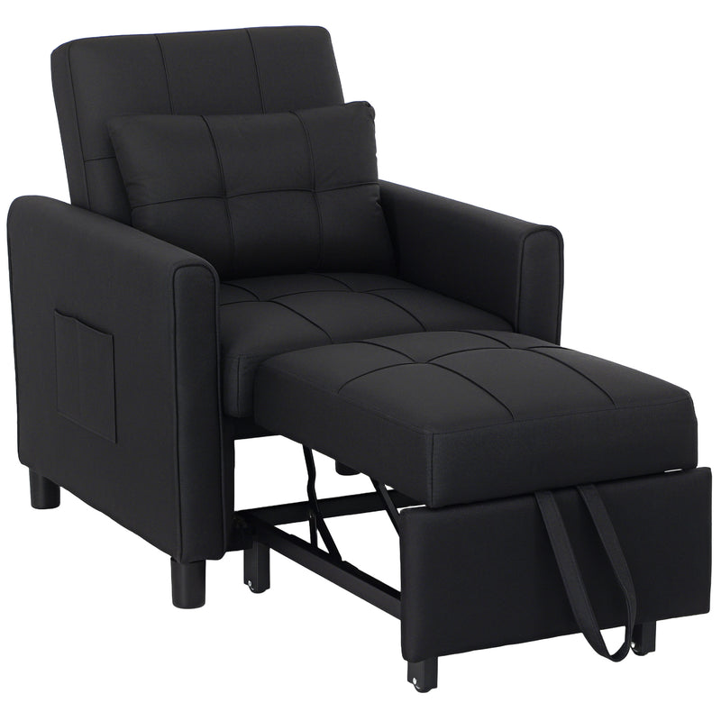 HOMCOM Folding Chair Bed, Sleeper Chair with Pillow, Side Pockets, Black
