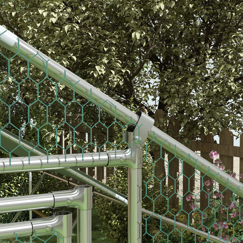 PawHut Walk In Chicken Run W/ Cover, Hanging Feeder, Perch For 12-18 Poultry