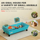 PawHut Small Animal Cage , Rabbit Cage With Wheels And Water Bottle