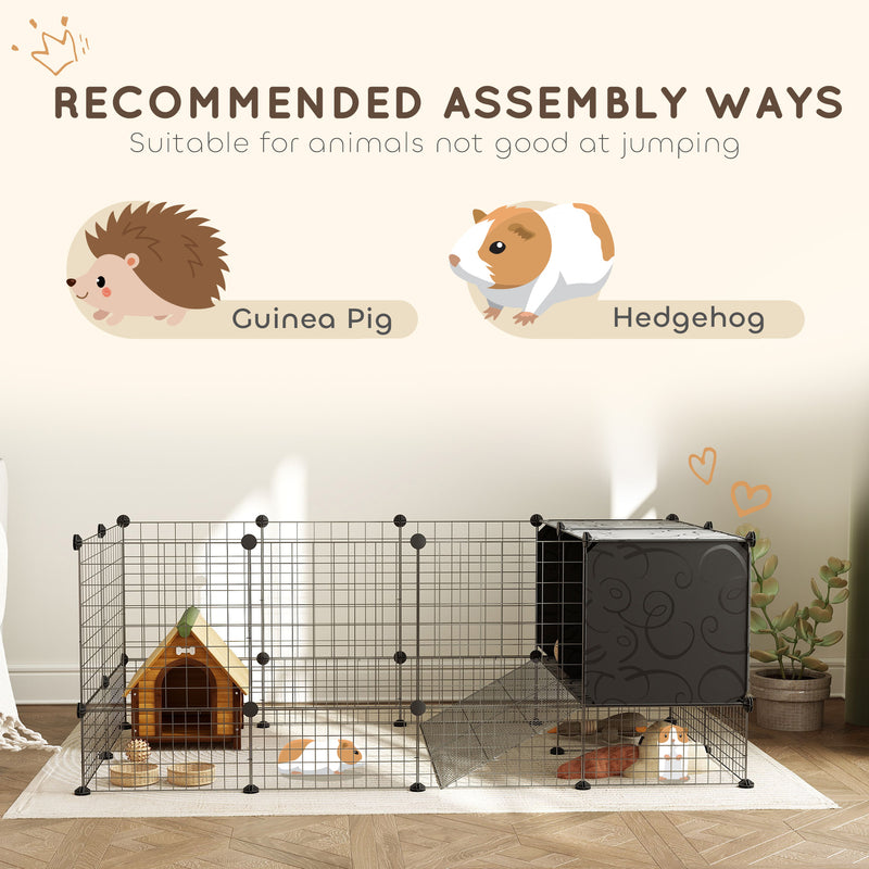 PawHut DIY Small Animal Cage w/ Elevated Huts for Guinea Pigs