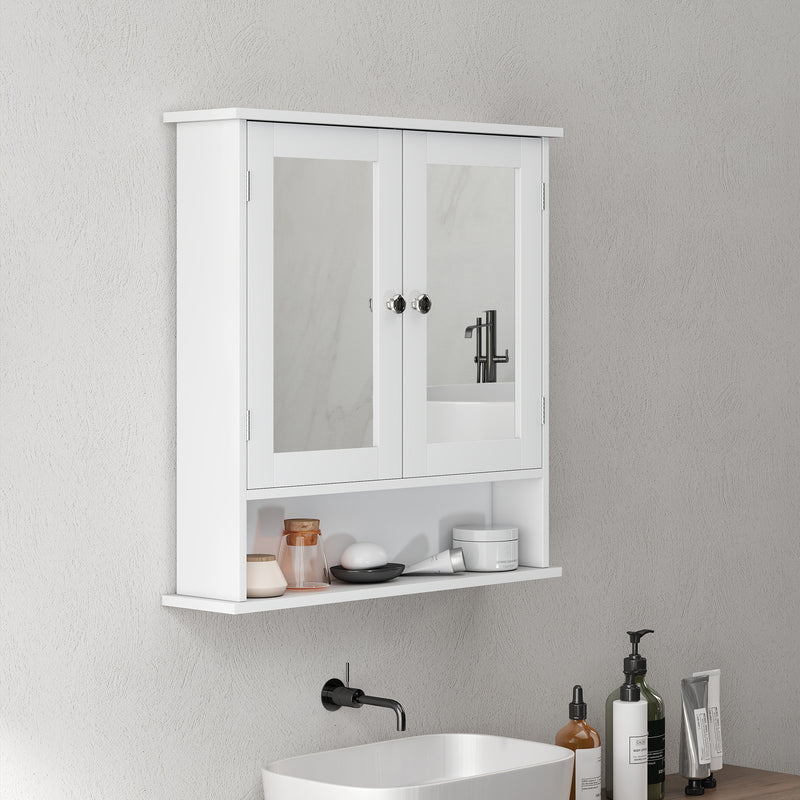 kleankin Wall Mounted Mirror Cabinet W/ Double Mirror Doors & Adjustable Shelf