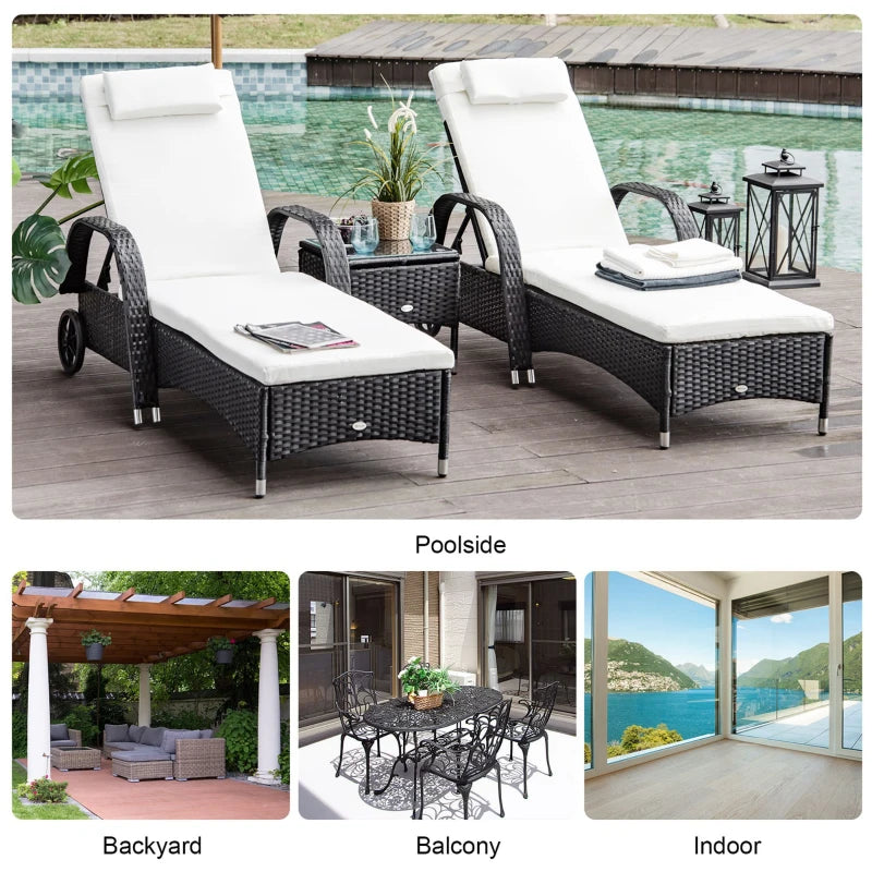 Outsunny Rattan Lounge Set with Side Table - Black