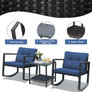 3 Pieces Outdoor Rocking Bistro Set PE Rattan With Cushions-Navy