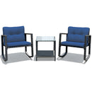 3 Pieces Outdoor Rocking Bistro Set PE Rattan With Cushions-Navy