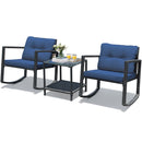 3 Pieces Outdoor Rocking Bistro Set PE Rattan With Cushions-Navy