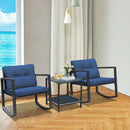 3 Pieces Outdoor Rocking Bistro Set PE Rattan With Cushions-Navy
