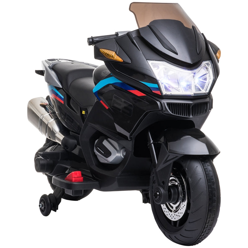 HOMCOM Kids Electric Ride On Motorcycle Bike with Training Wheels 12v - Black