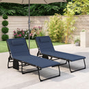 Outsunny Folding Sun Loungers Set of 2, Reclining Sun Bed, Dark Blue