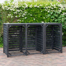 2.15m x 1.16m Outdoor Wooden Garden Triple Wheelie Bin Store Storage for 3 Bins in Dark Grey