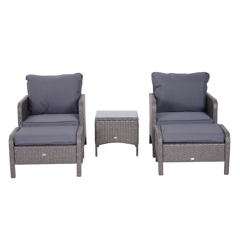 Outsunny Rattan 2 Seater Set with Footstools and Side Table - Dark Grey