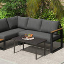 Outsunny Metal Garden Coffee Table with Woodgrain Tabletop, Brown