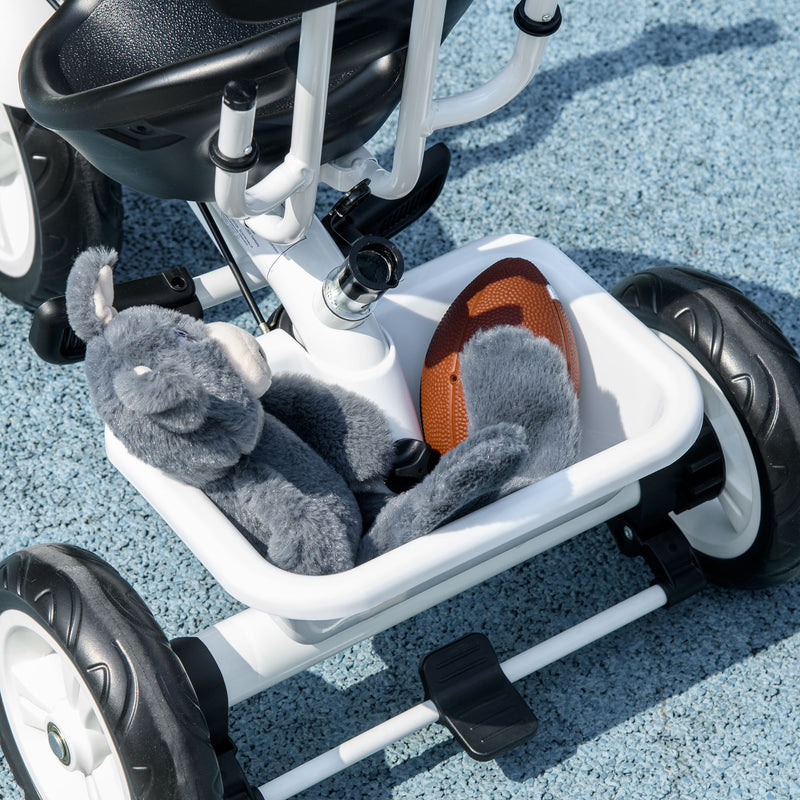 HOMCOM 6 in 1 White Kids Tricycle w/ Removable Handle for 1.5+ year