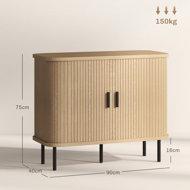 HOMCOM Sideboard Storage Cabinet with Slatted Tambour Sliding Doors