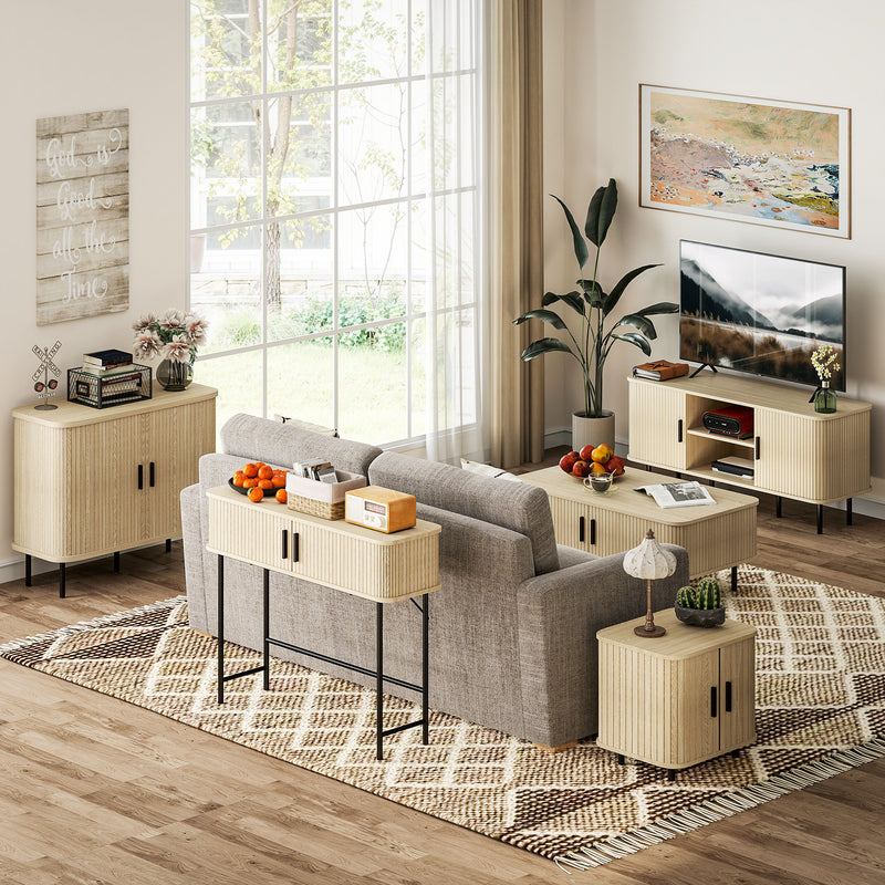 HOMCOM Sideboard Storage Cabinet with Slatted Tambour Sliding Doors