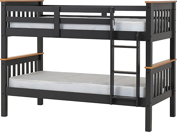 NEPTUNE 3' BUNK BED - DARK GREY/OAK EFFECT