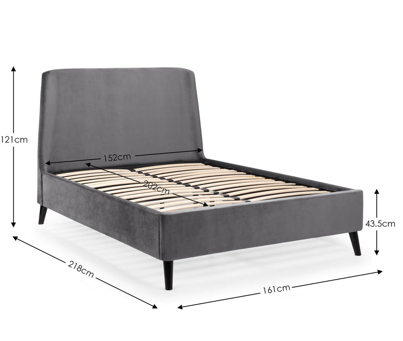 Frida Curved Velvet 135cm Double Bed - Grey