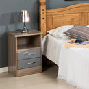NEVADA 2 DRAWER BEDSIDE - GREY GLOSS/LIGHT OAK EFFECT VENEER