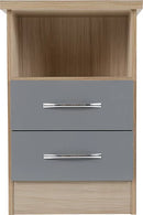 NEVADA 2 DRAWER BEDSIDE - GREY GLOSS/LIGHT OAK EFFECT VENEER