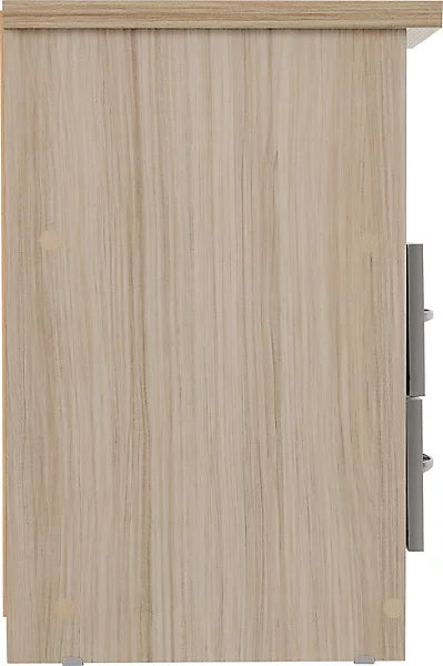 NEVADA 2 DRAWER BEDSIDE - GREY GLOSS/LIGHT OAK EFFECT VENEER