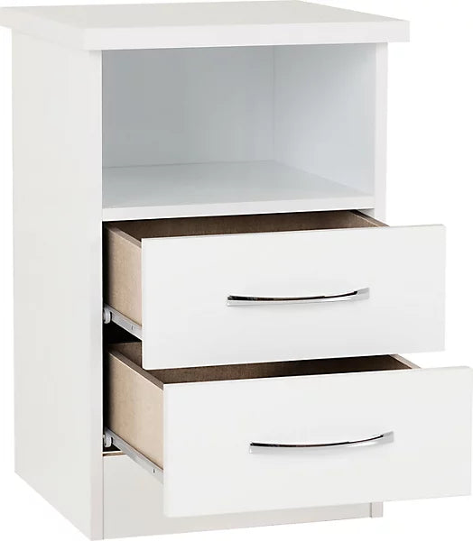 NEVADA 2 DRAWER BEDSIDE - WHITE GLOSS