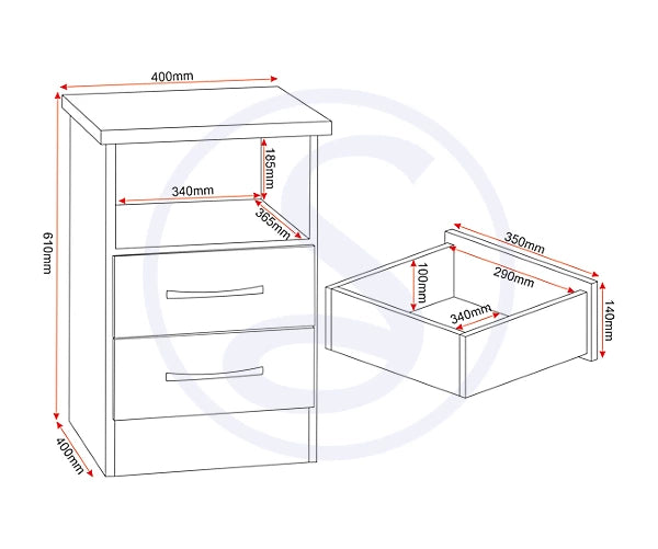 NEVADA 2 DRAWER BEDSIDE - WHITE GLOSS