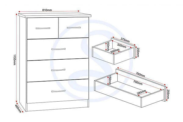 NEVADA 3+2 DRAWER CHEST - WHITE GLOSS