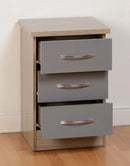 NEVADA 3 DRAWER BEDSIDE - GREY GLOSS/LIGHT OAK EFFECT VENEER